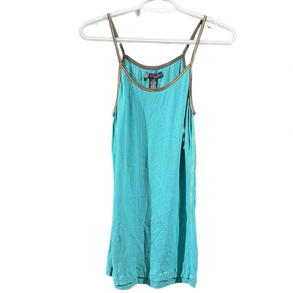 Dex spaghetti strapped Turquoise and gold top, size Large - Picture 3 of 6